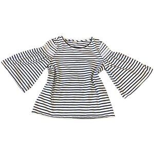 Chico's Breton Stripe Knit Top Sz 2 (L/12) Smock Shoulder Bell-Flare Sleeve 296H